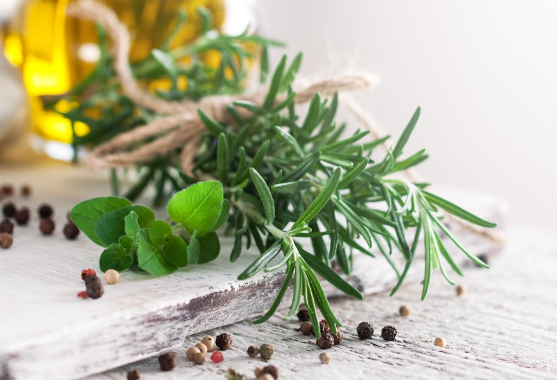 Fresh herbs on a table