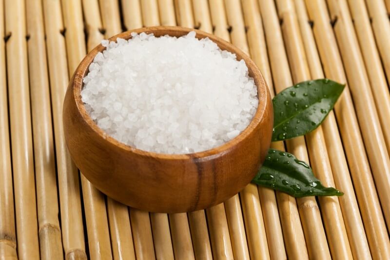 Crystal salt in a bamboo bowl