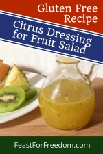 Pinterest mini image - Jar of fruit salad dressing next to a plate of fruit