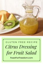Pinterest mini image - Jar of homemade salad dressing for fruit salad beside fruit