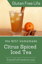 Pinterest mini image - Citrus and spice iced tea in a large glass next to an orange and cinnamon sticks