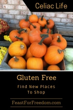 Pinterest mini image - Gluten free, find new places to shop and a bin of pumpkins
