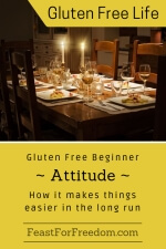 Pinterest mini image - Gluten free beginner - attitude - how it makes things easier in the long run with a fancy set dinner table by candlelight