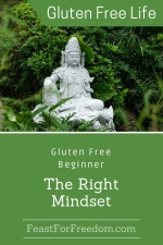 Pinterest mini image - Gluten free beginner mindset with a white stone buddha in the forest