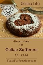 Pinterest mini image - Gluten free for Celiac sufferers not a fad with a chocolate gluten free cookie with icing sugar dusted in a heart shape