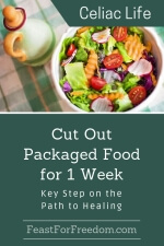 Pinterest mini image - Key to healing cut out packaged food with fresh veggie salad