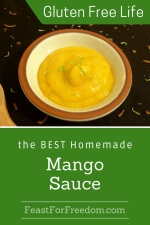 Pinterest mini image - Mango sauce in a little dish sprinkled with fresh lime zest