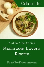 Pinterest mini image - Mushroom risotto on a plate with fresh grated parmesan cheese