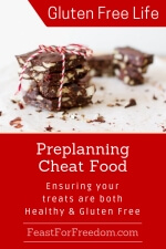 Pinterest mini image - Preplan your gluten free cheat food with chocolate almond bark with a festive tie