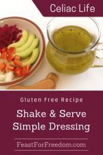 Pinterest mini image - Shake and serve simple salad dressing in a glass jar next to a veggie plate