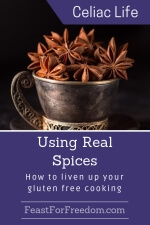 Pinterest mini image - Using real spices, how to liven up your gluten free cooking with an antique metal mug holding star anise