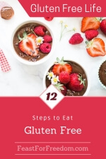 Pinterest mini image - 12 steps to eat gluten free with fresh chocolate pudding with fresh berries
