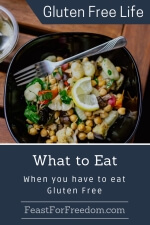 Pinterest mini image - What to eat when you have to eat gluten free with a hearty seafood and veggie bowl with chick peas