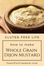 Pinterest mini image - Whole grain dijon mustard in a wooden bowl