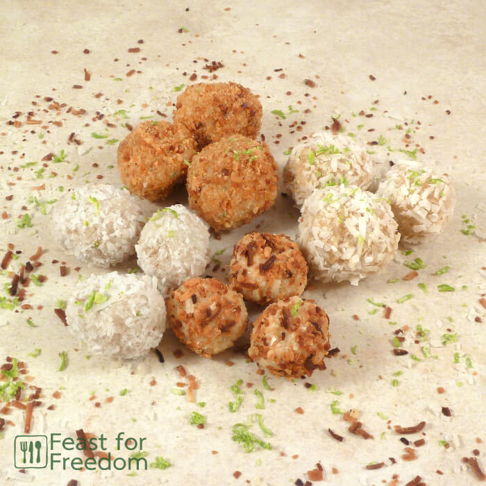 No bake cream cheese cookies with various coatings on a platter