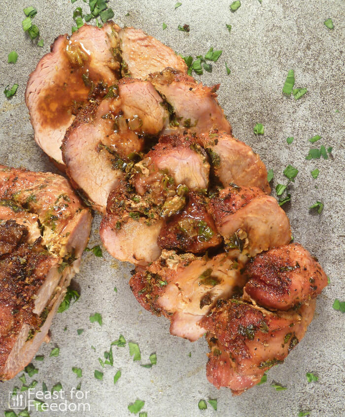 Boneless Pork Roast with a herb stuffing on a platter