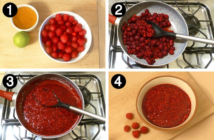 How to make raspberry sauce how to steps 1 to 4