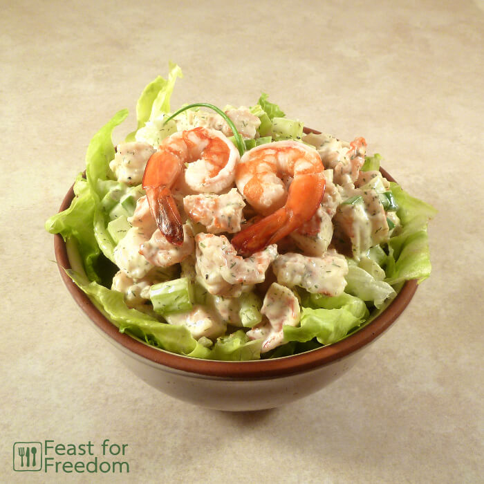 Shrimp salad on a bed of lettuce